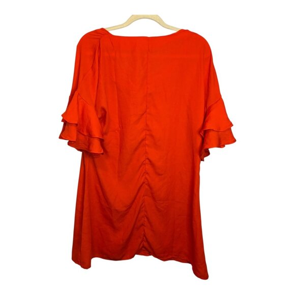 One‎ World Blouse Women's Size XL Tunic Flutter Sleeves Orange Red - Picture 2 of 4